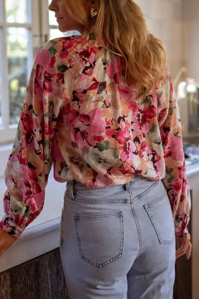 Frill Floral Button Down Long Sleeve Shirt - Love Salve